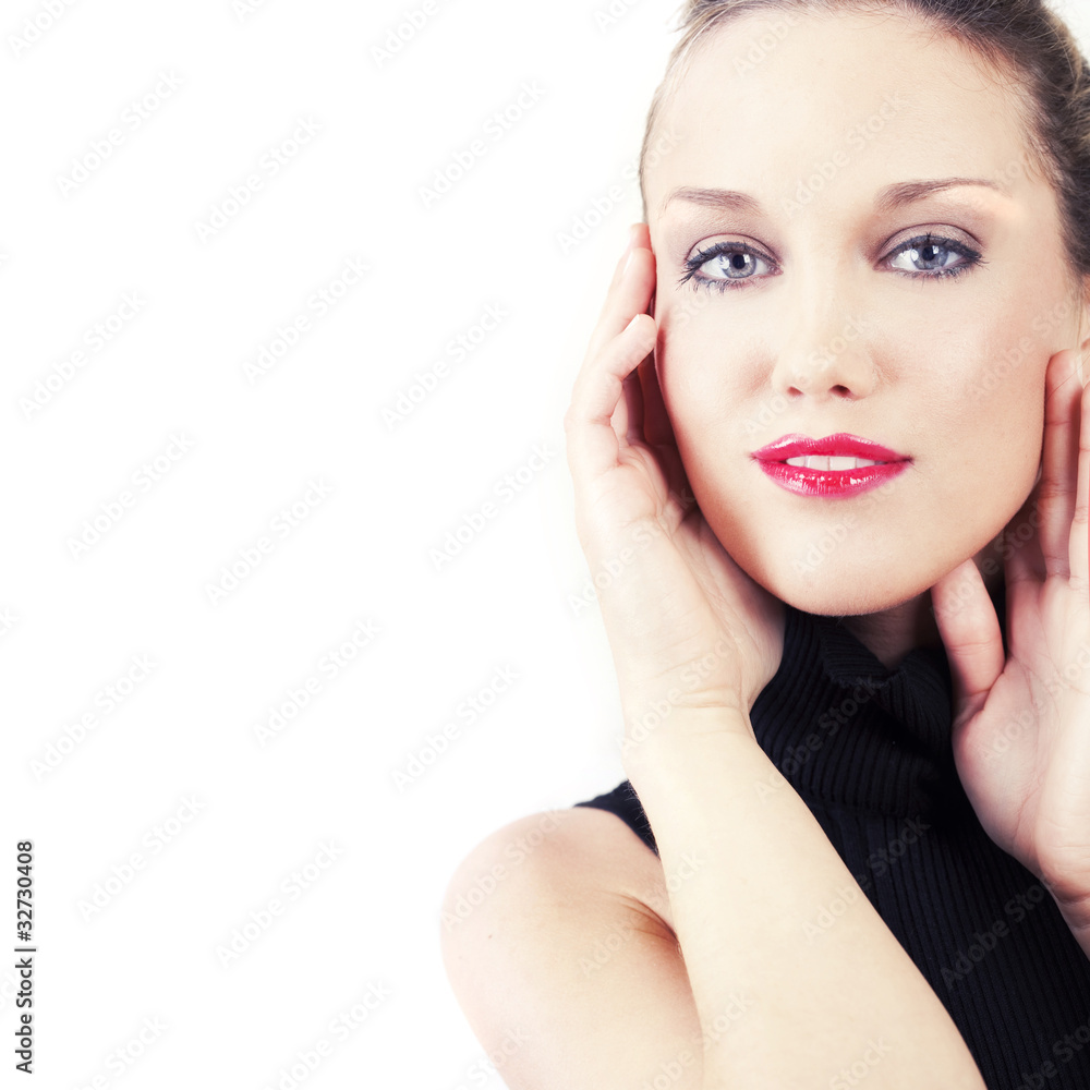 portrait of a pretty young woman on isolated background