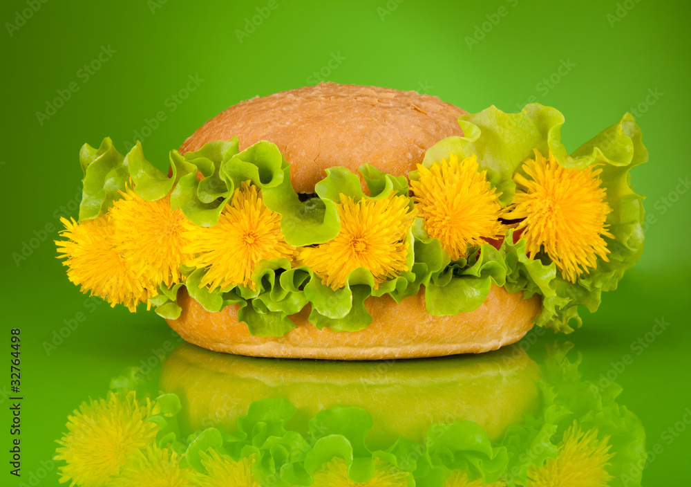 Spring menu special - Burger with dandelions