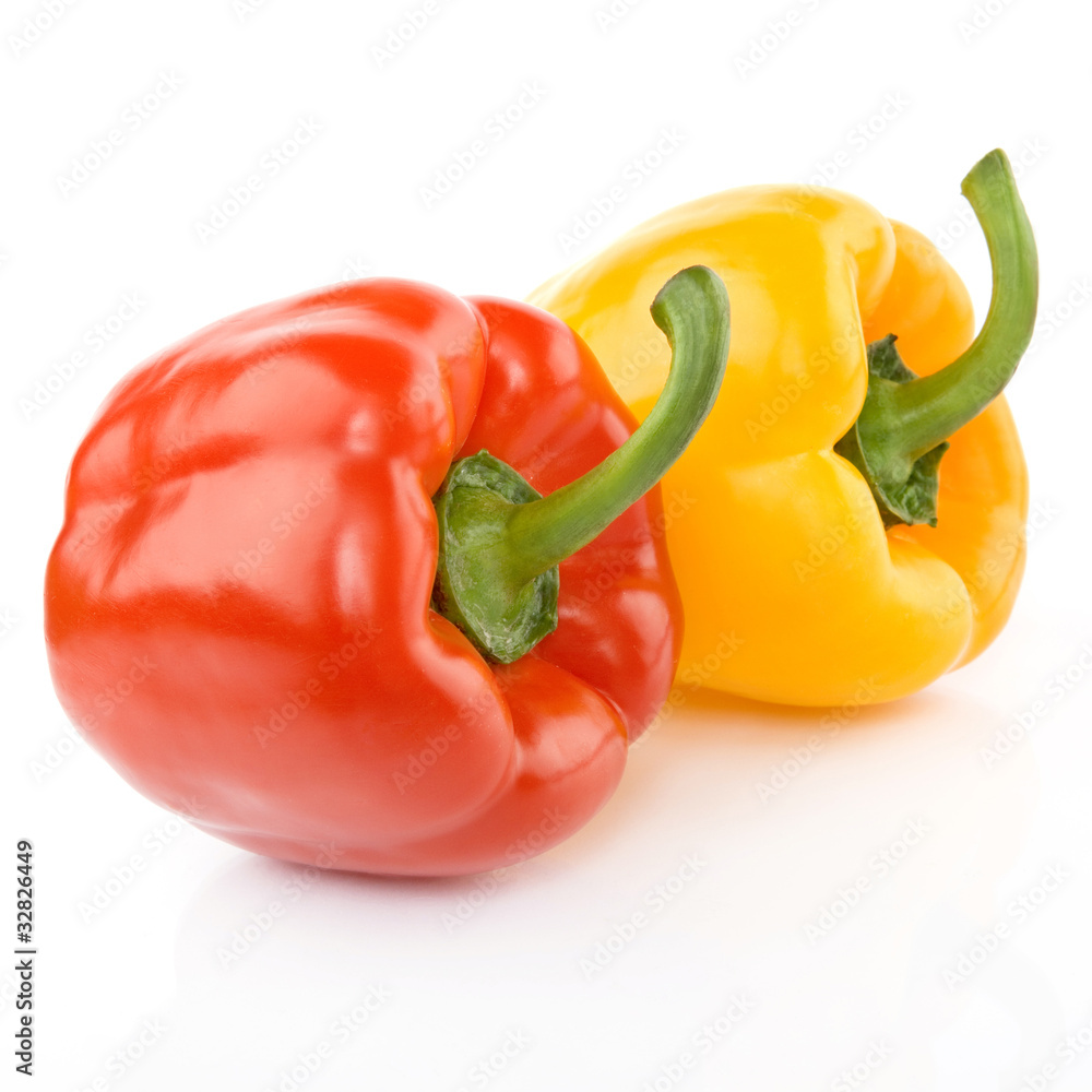 two fresh sweet pepper isolated on white background