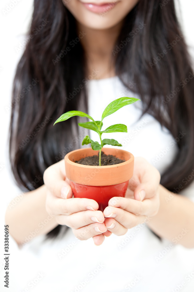 美丽的亚洲小植物女人