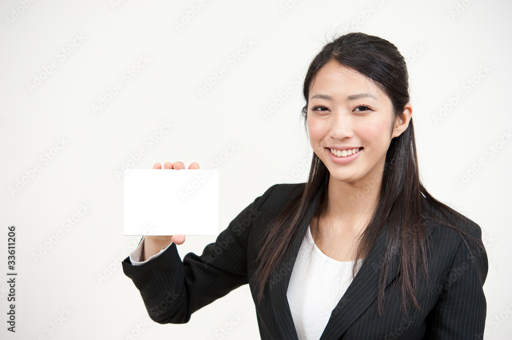 a portrait of asian businesswoman with blank whiteboard