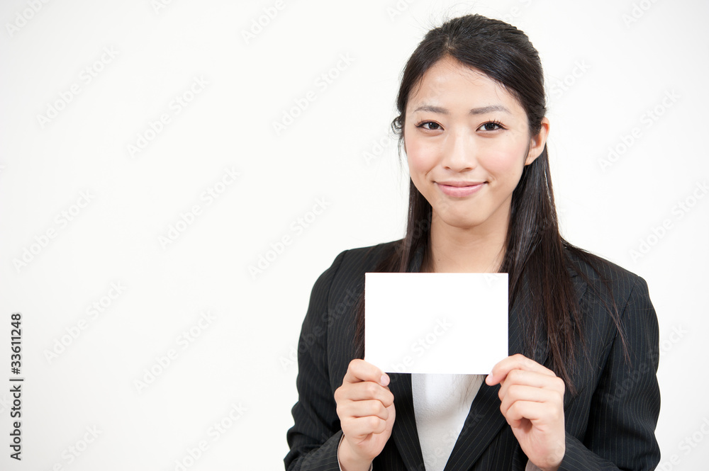 a portrait of asian businesswoman with blank whiteboard