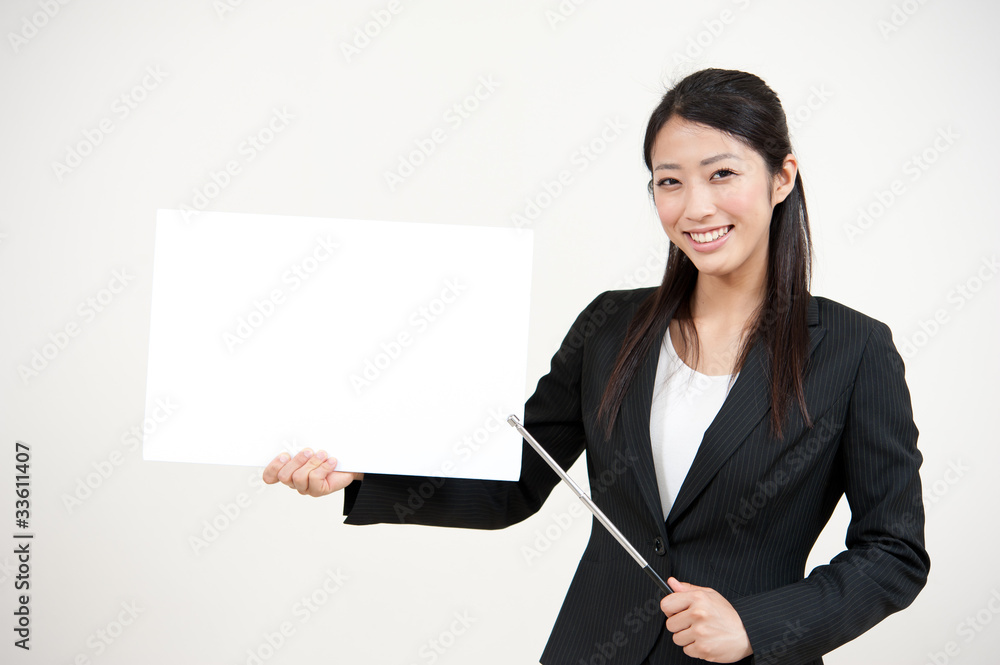 a portrait of asian businesswoman with blank whiteboard