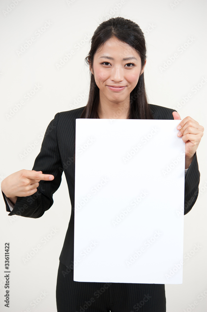 a portrait of asian businesswoman with blank whiteboard