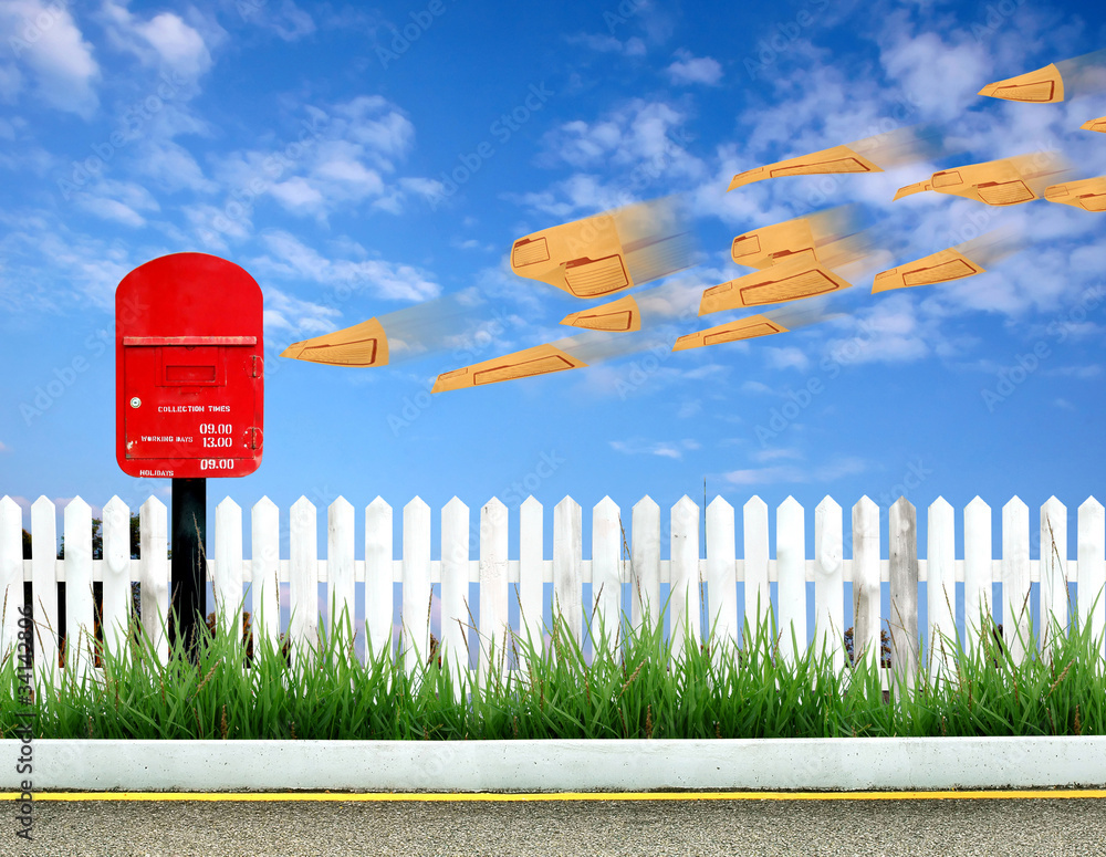 red postbox and brown envelope