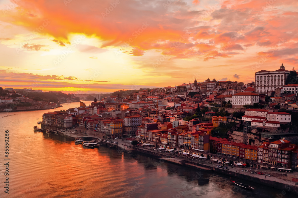 Porto at river Duoro, sunset