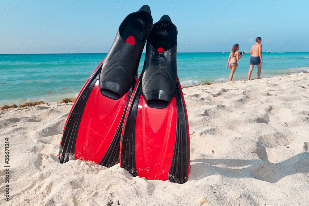 Snorkeling equipment at the Caribbean Sea