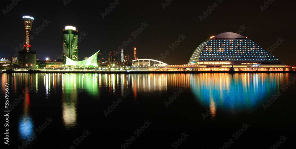 黄昏时神户港区夜景