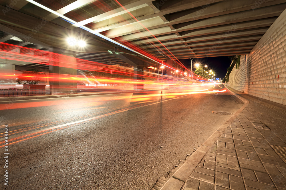 light trails under the viaduct