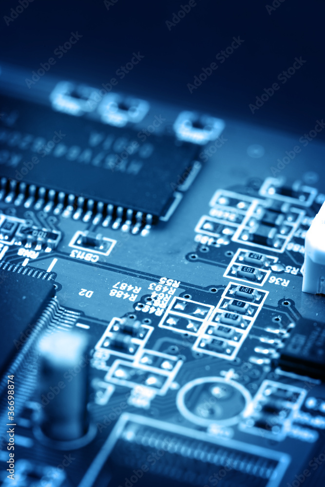 electronic circuit close-up. Macro background