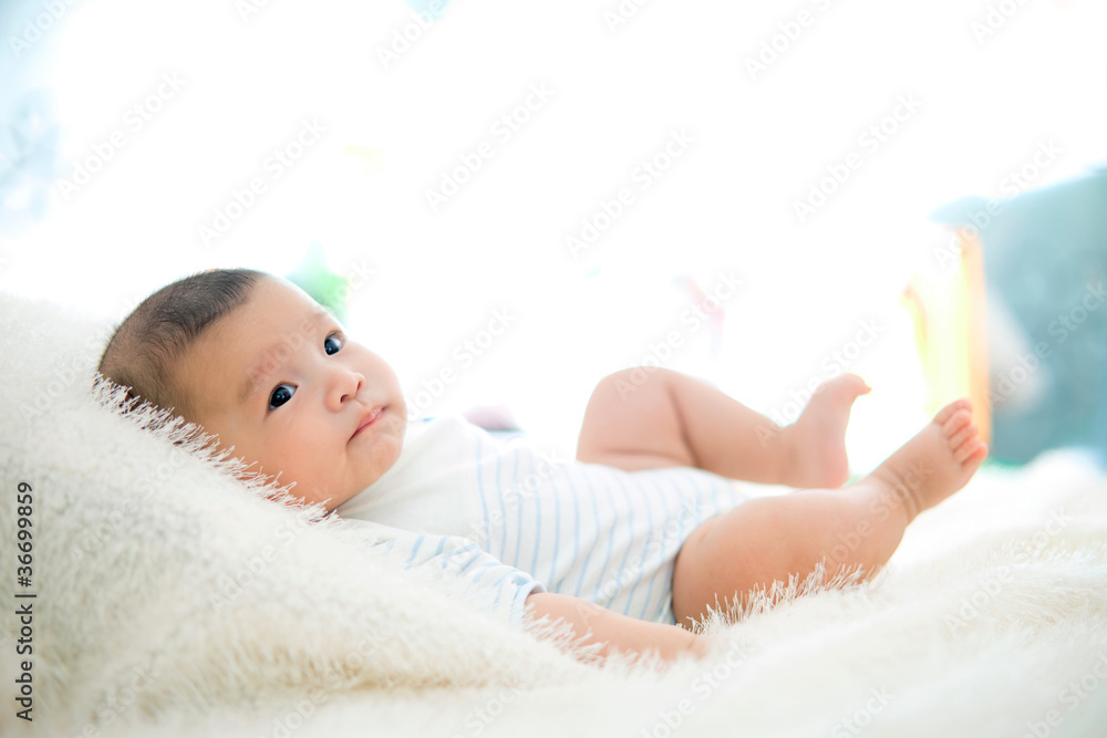 cute baby lie on bed