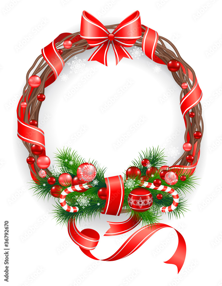 Сhristmas wreath with  spruce  tree