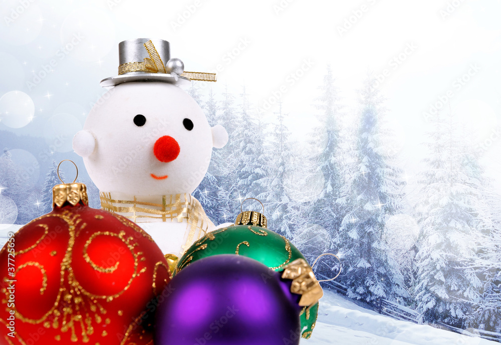 Christmas holiday background with a snow man