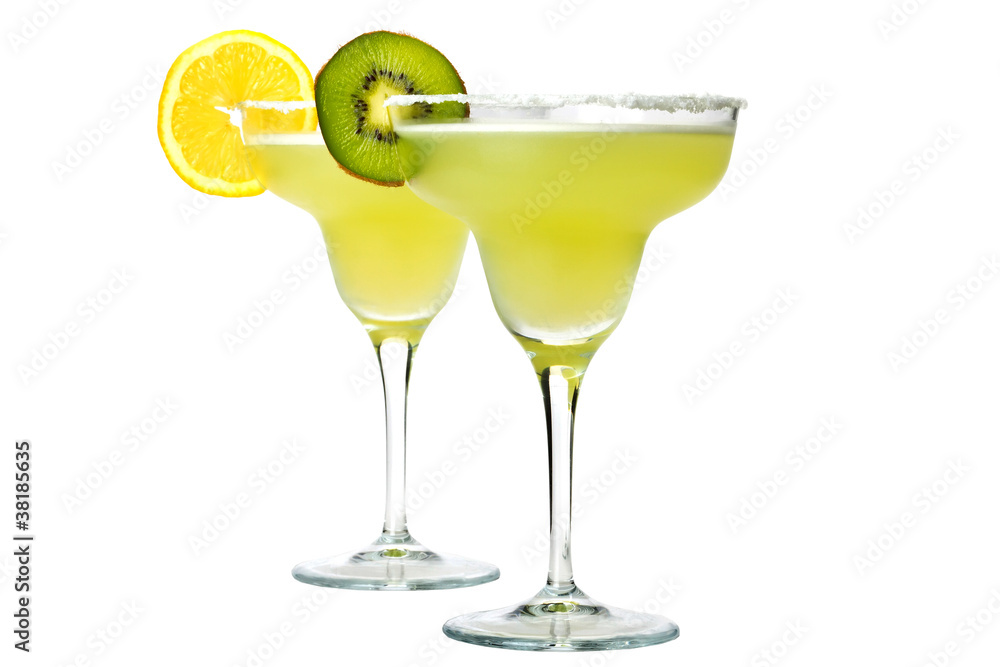 Margaritas with salt and lemon or kiwi