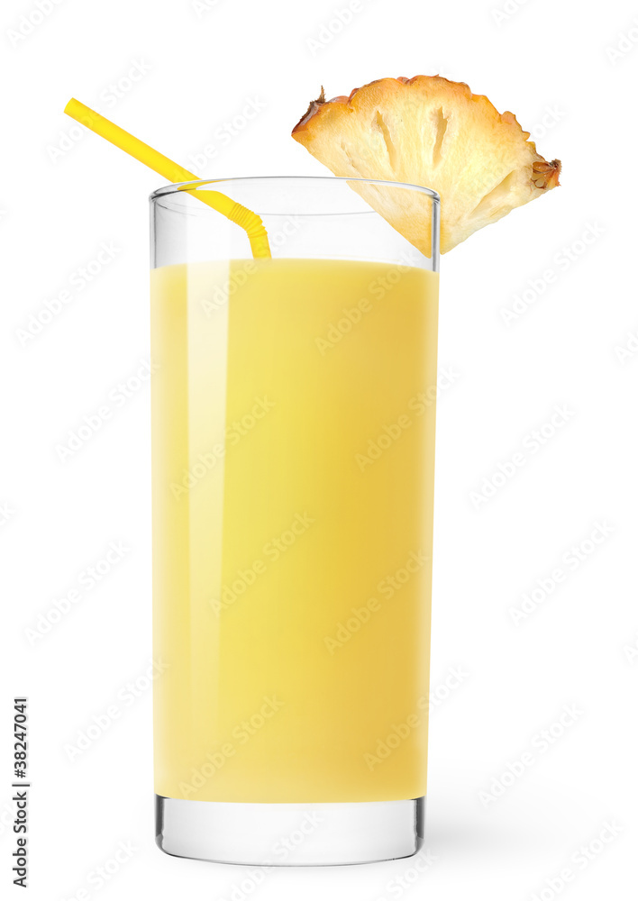 Isolated drink. Glass of pineapple juice isolated on white background