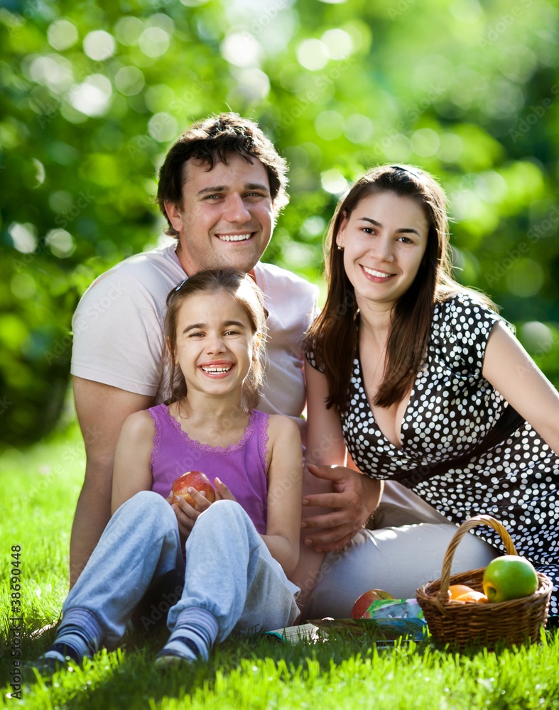 Family having picnic outdoors