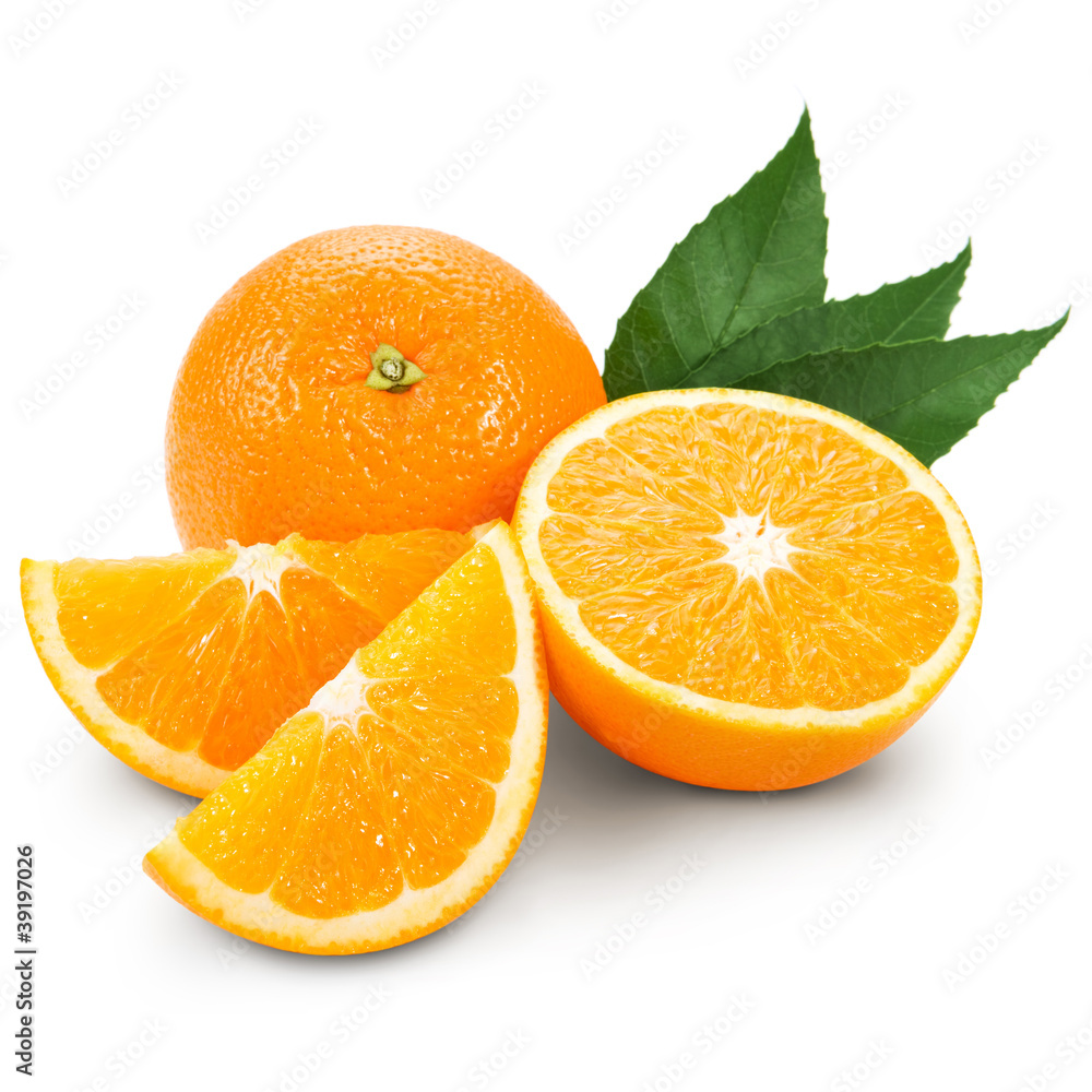 Orange fruit isolated on white background + Clipping Path