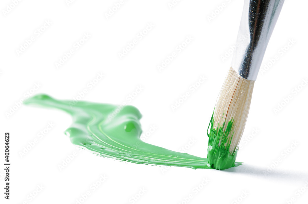 Artist brush and hand drawn green line