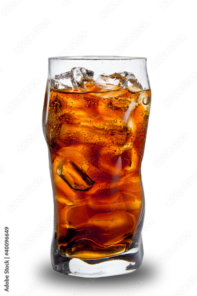 Cola in glass, isolated on white background