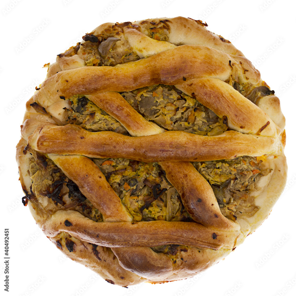 Cabbage Pie, isolated on white background.