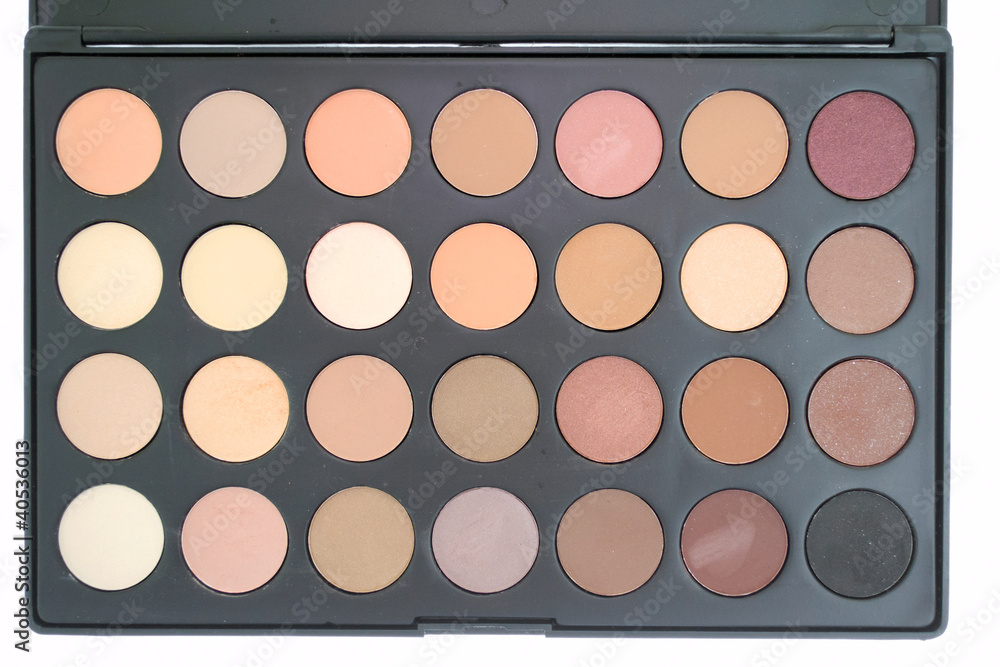 Palette of brown eye shadows.