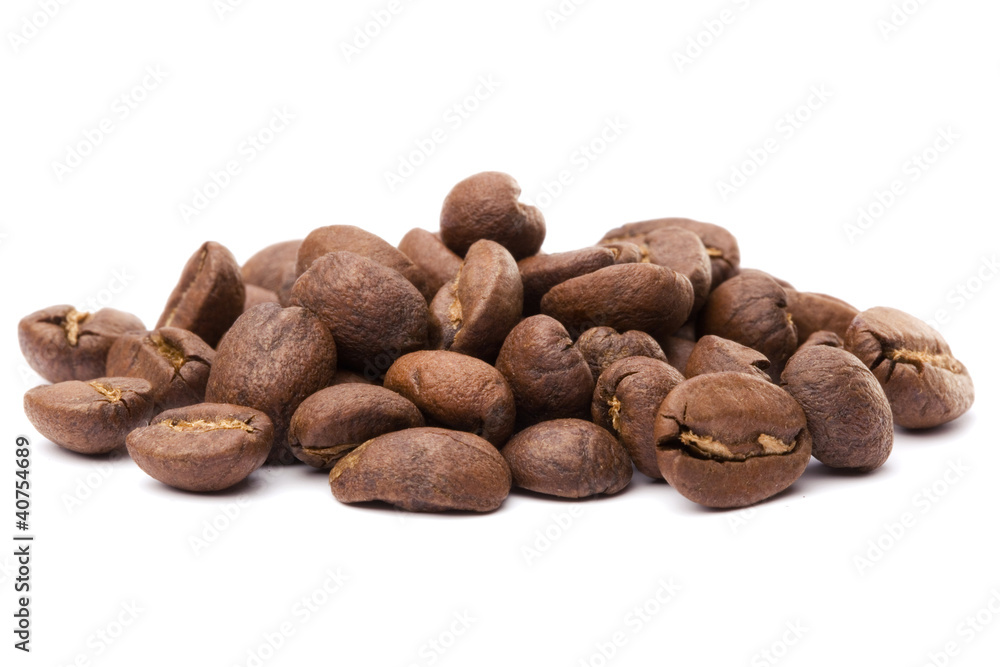 coffee beans isolated on white background. Studio macro