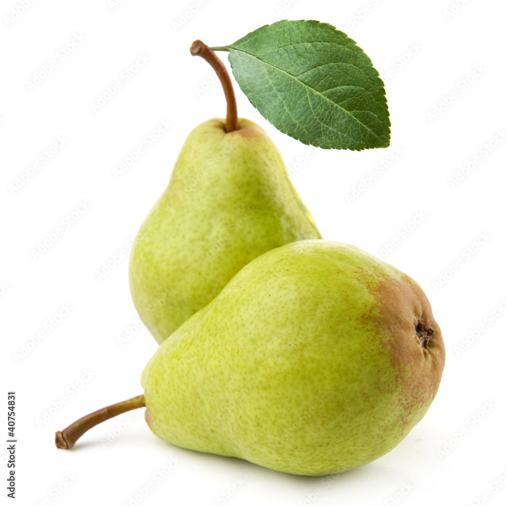 two ripe pears isolated on white background