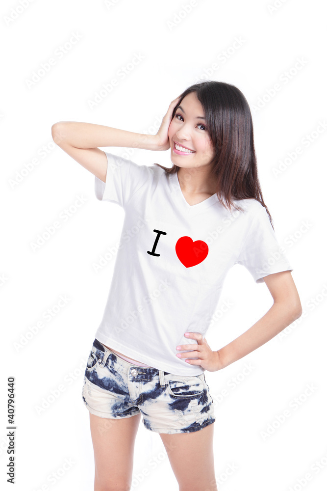 Girl Happy show white T-Shirt with Text (I love)