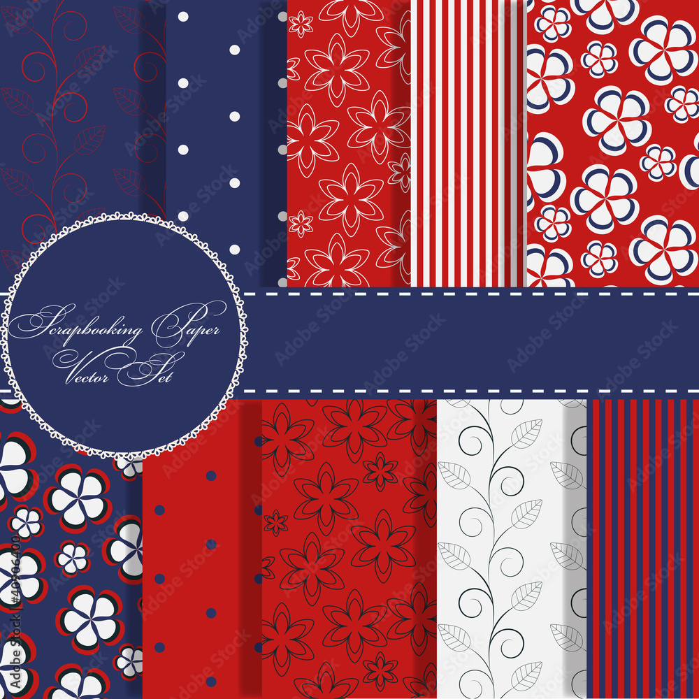 set of beaautiful vector red and blue paper for scrapbook