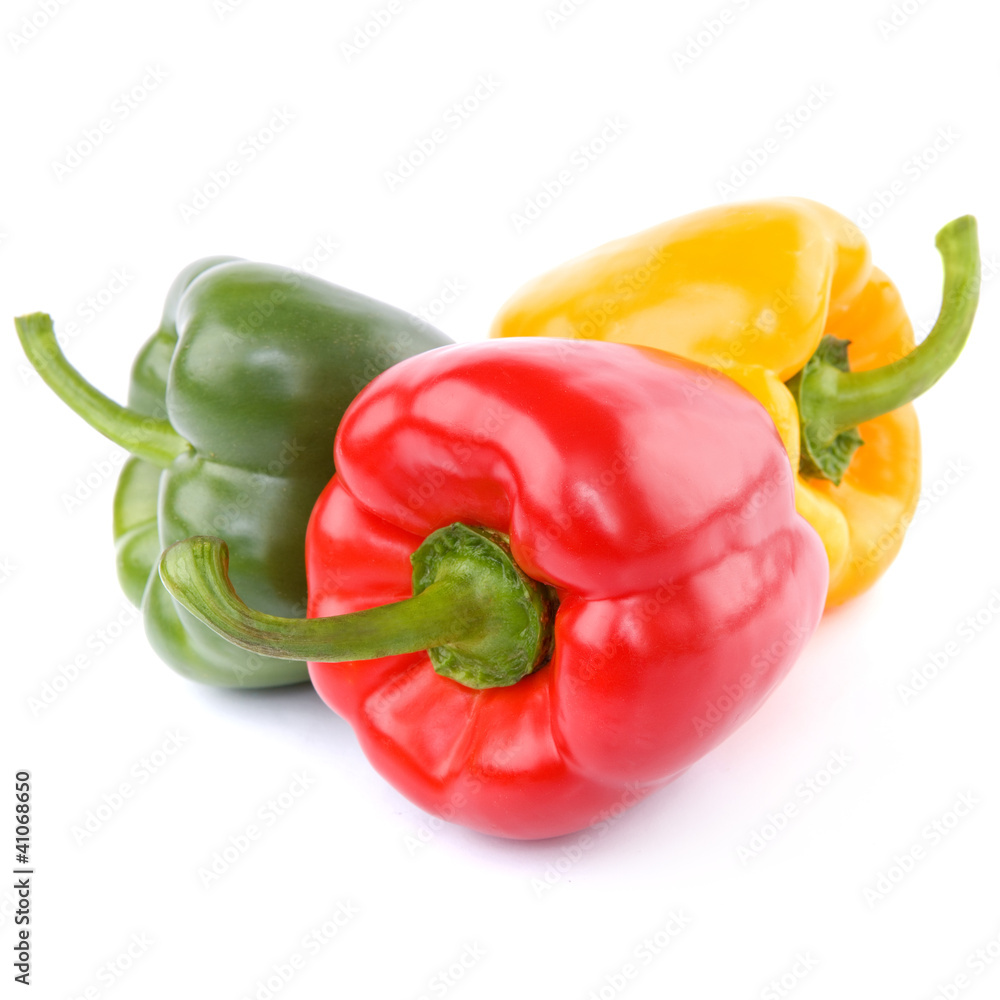 three fresh sweet pepper isolated on white background