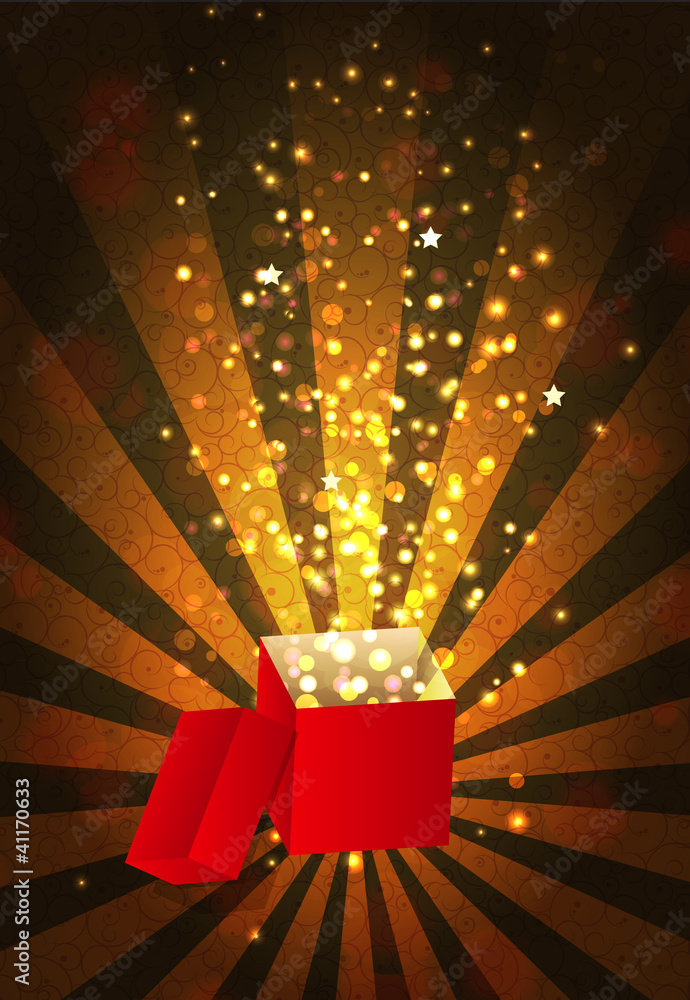 Open magic Gift box, vector illustration