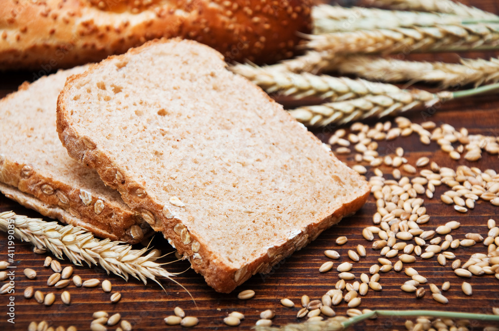 Wheat bread and grain ears