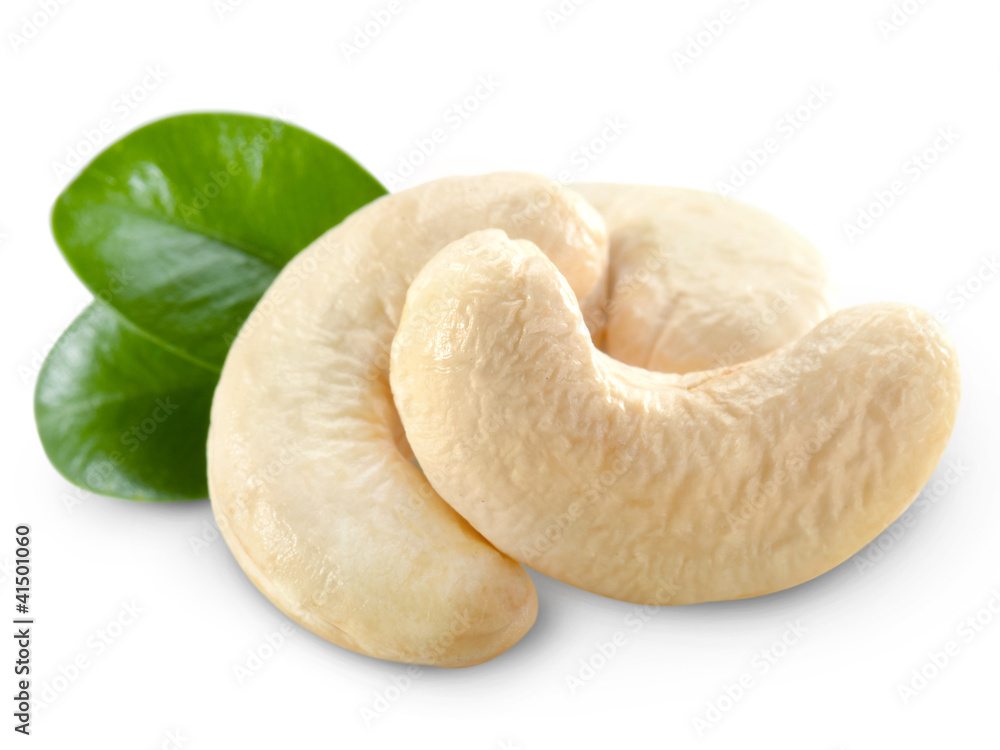 Cashew nuts isolated on white background. + Clipping Path