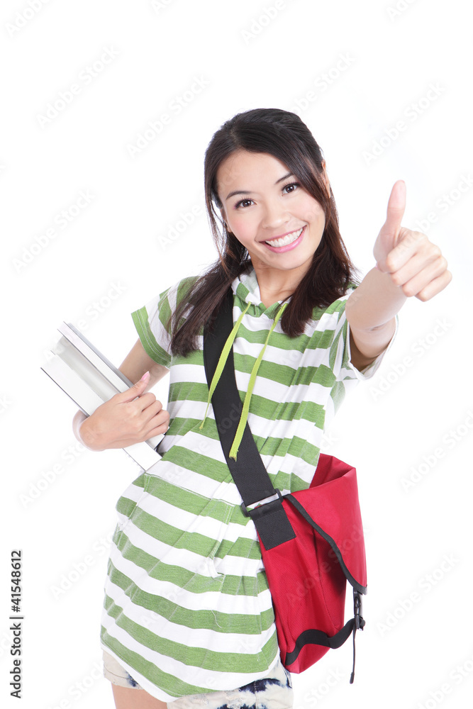 girl student thumbs up hand gesture