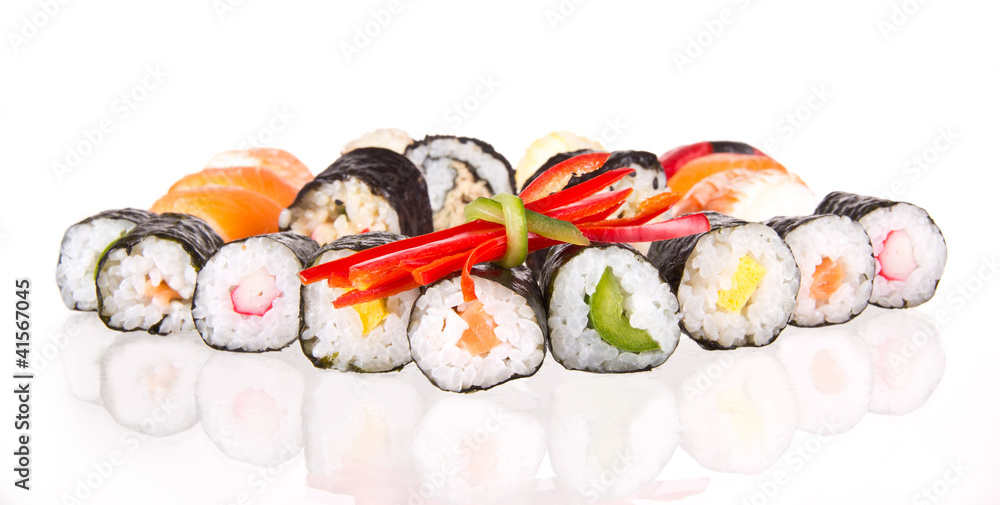 Sushi pieces, isolated on white background