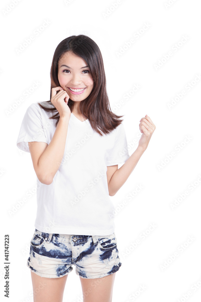 Young Girl Happy smile with white T-Shirt