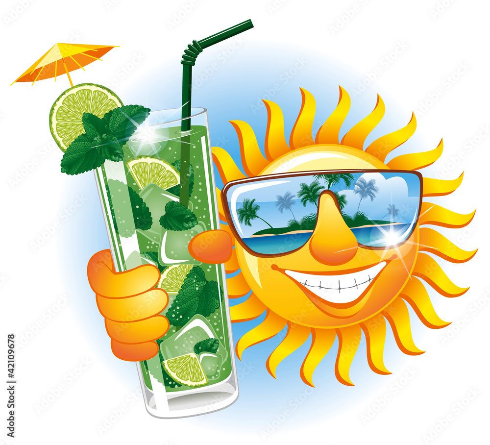 Cheerful sun with cocktail