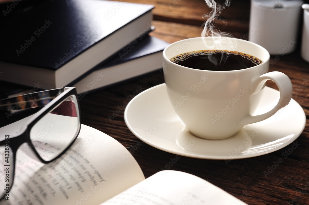 coffee with smoke and books