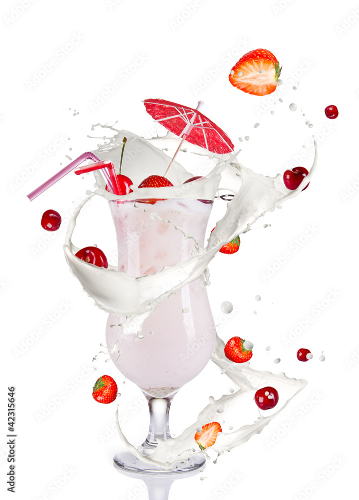 Milky cocktail, isolated on white background