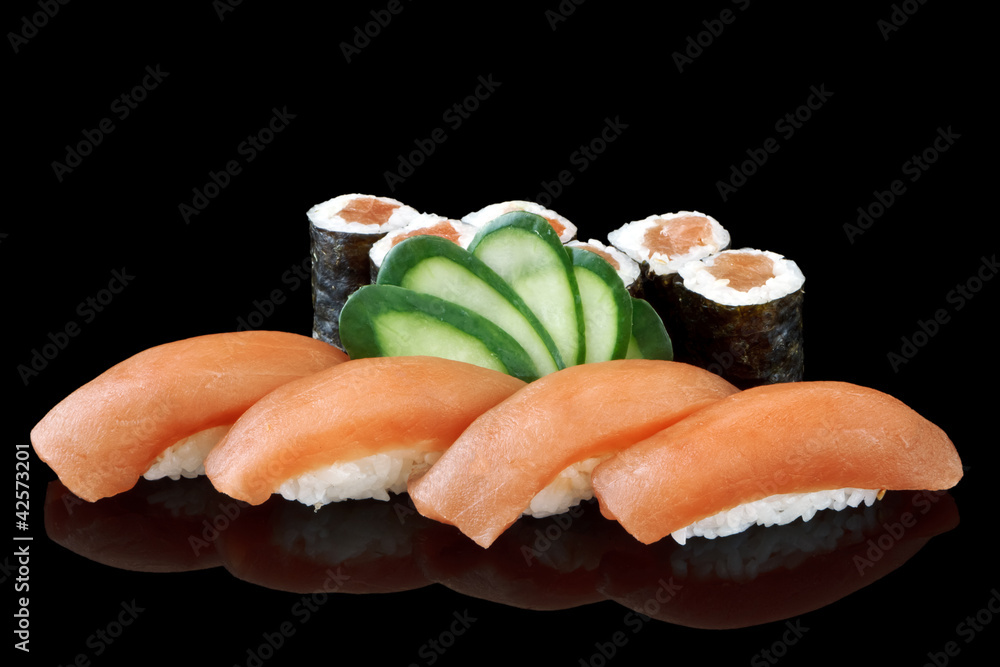 sushi over black background