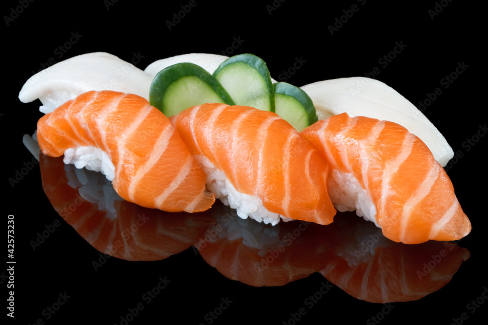 sushi set over black background