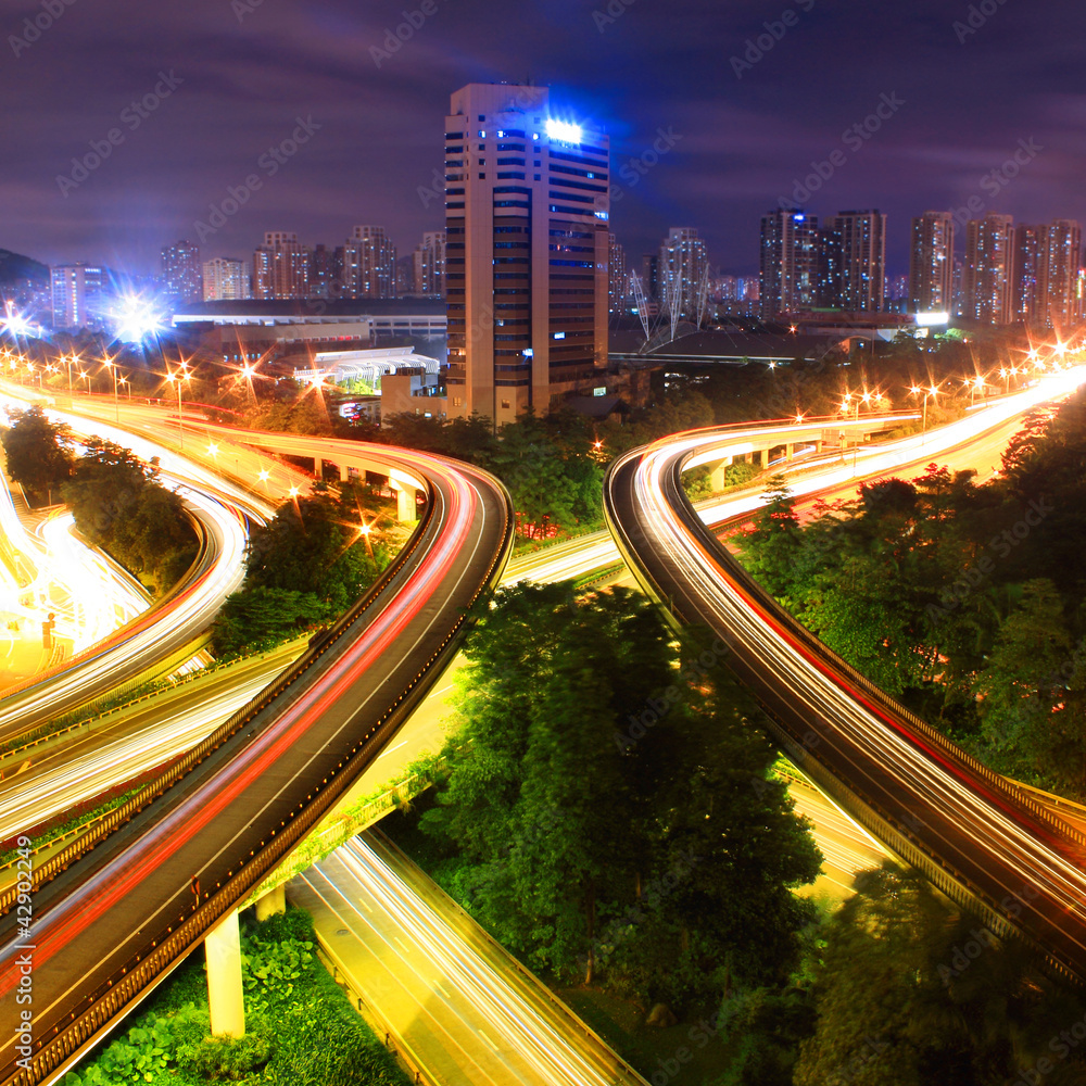 traffic to city with blur motion car light