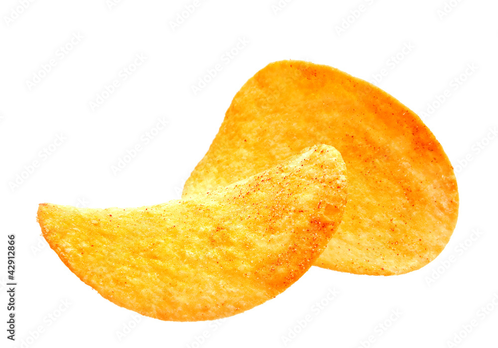 Potato chips on white