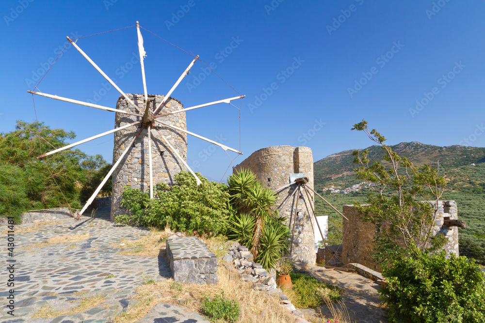 Ancient windmills of Lasithi Plateau on Crete, Greece