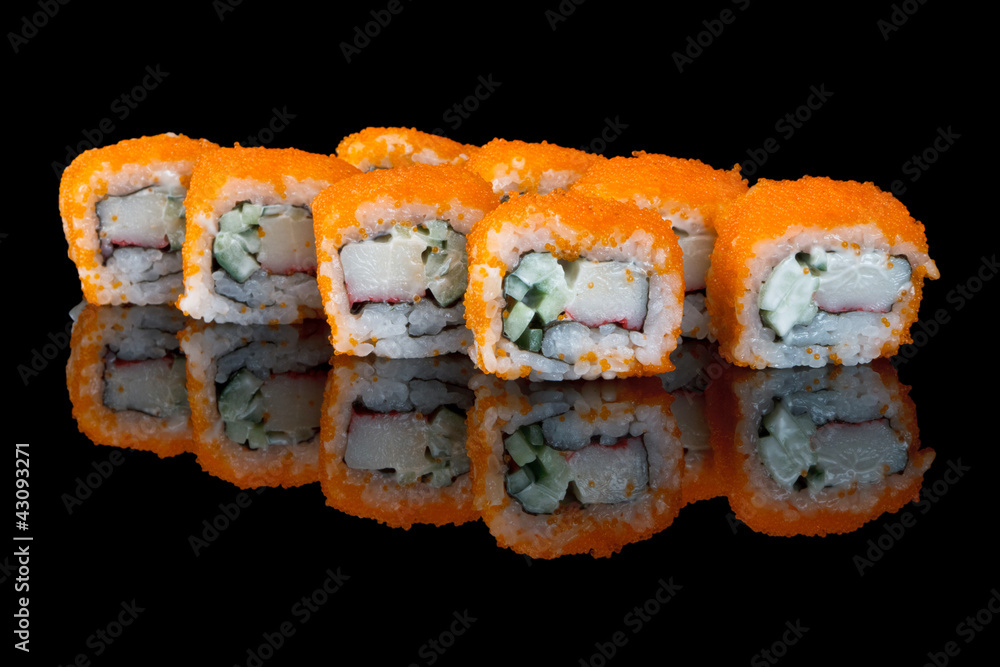 sushi with flying fish eggs