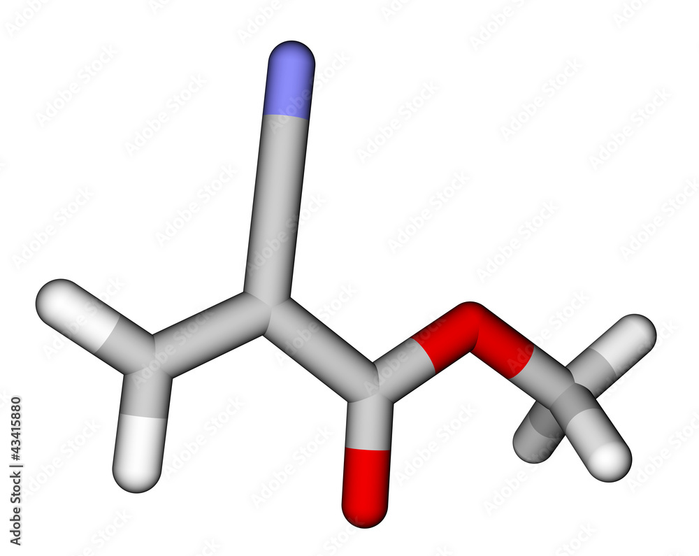 氰基丙烯酸甲酯，一种即时胶。3D分子结构