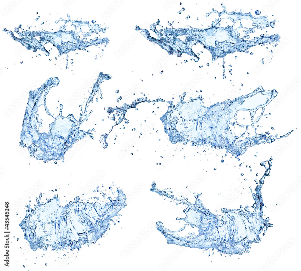 Water splashes collection isolated on white background