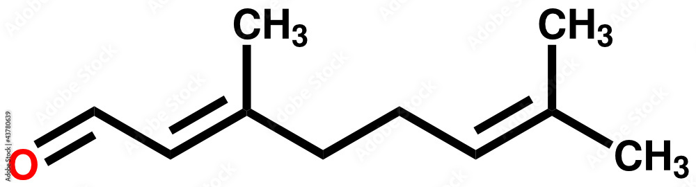 柠檬醛，一种具有强烈柠檬气味的化合物。