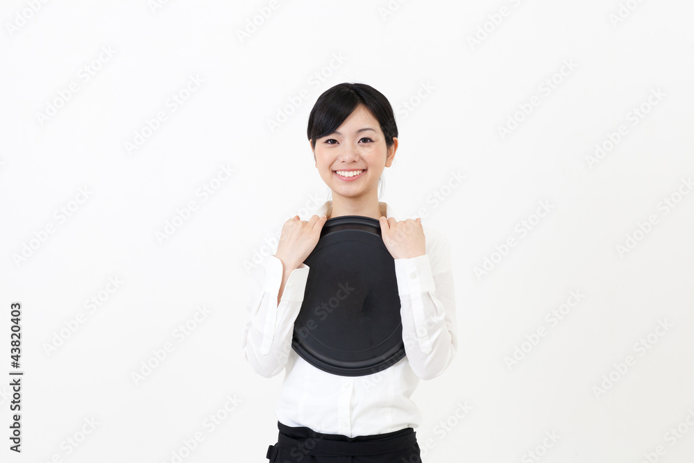 白底亚洲女服务员画像