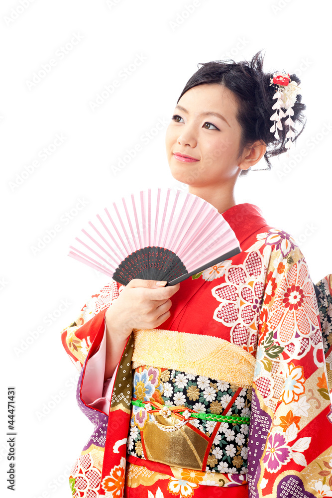 japanese kimono woman with traditional fan